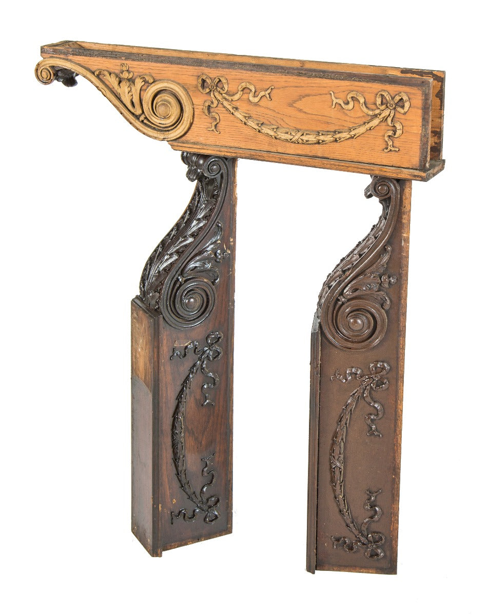 group of three matching 19th century original salvaged chicago room divider column headers bedecked with rich gesso ornament