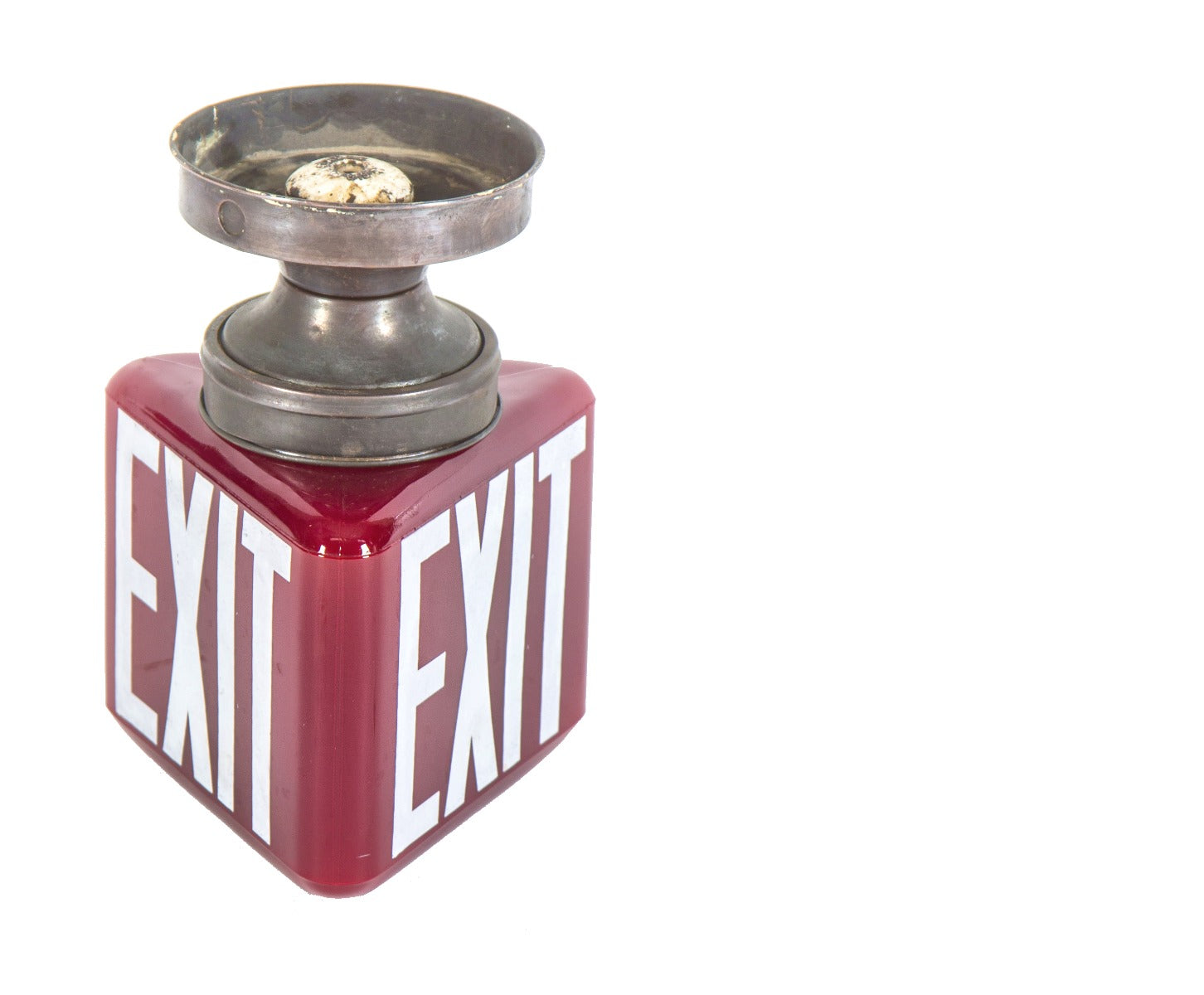 hard to find and highly sought after three-sided oversized 1930s ruby red glass ceiling mount theater lobby exit light