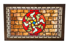 remarkable late 1880's american high victorian era salvaged chicago transom with ruby red flash glass center accentuated with jewels