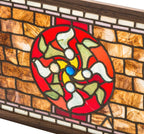 remarkable late 1880's american high victorian era salvaged chicago transom with ruby red flash glass center accentuated with jewels