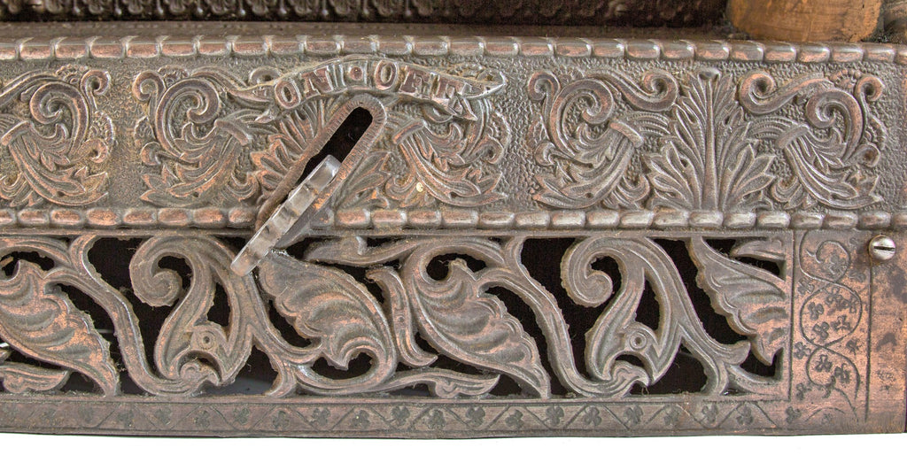 astounding 19th century all original and fully functional salvaged chicago copper-plated dawson brothers fireplace gas insert