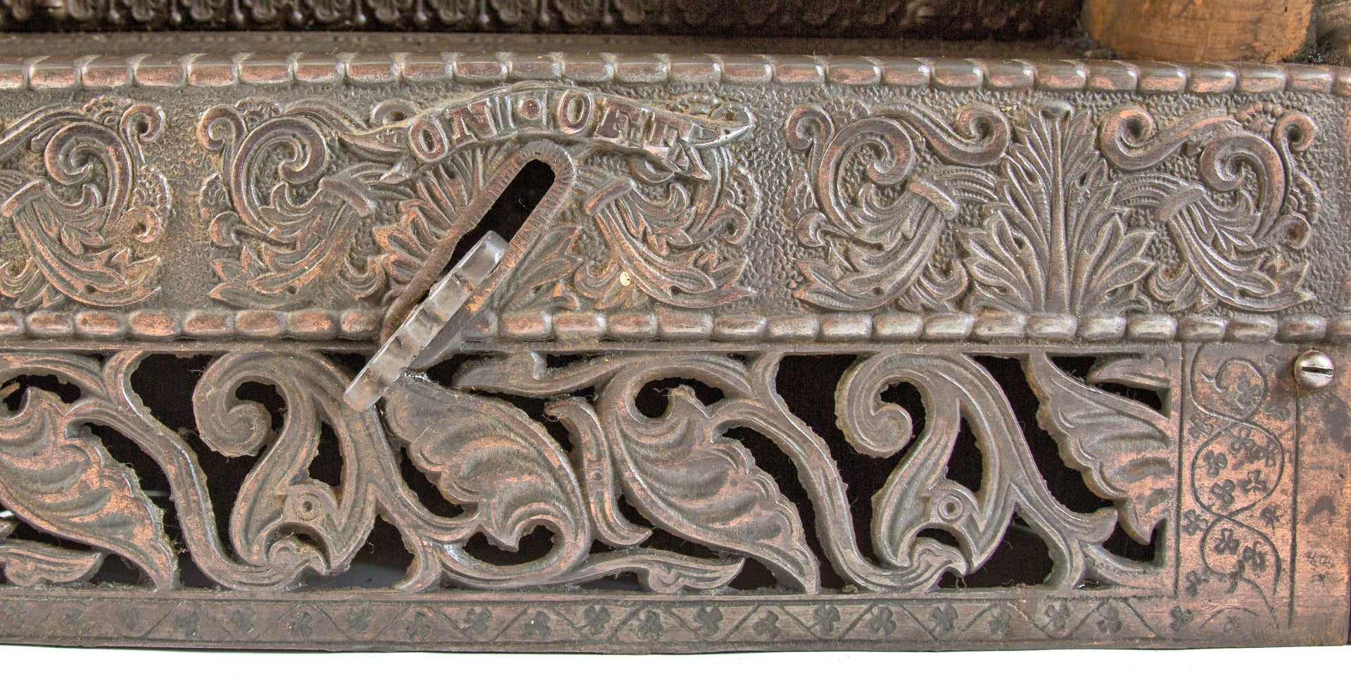 astounding 19th century all original and fully functional salvaged chicago copper-plated dawson brothers fireplace gas insert