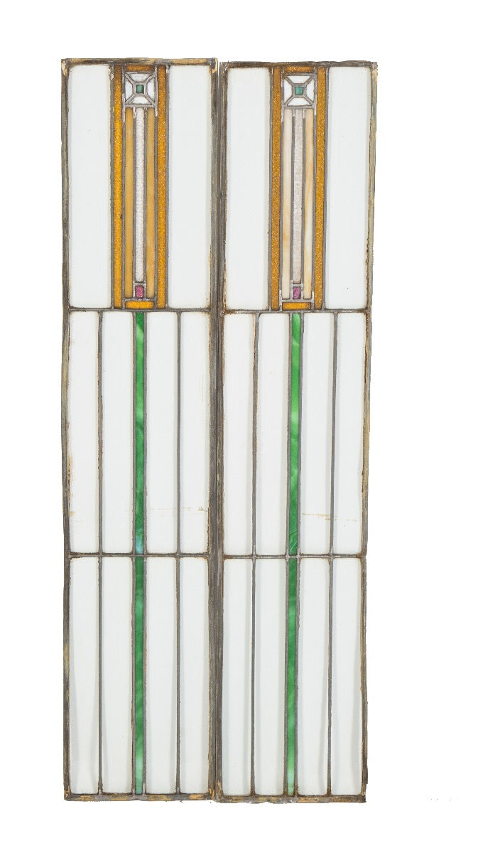 original early 20th century antique american salvaged chicago leaded art glass cabinet door windows