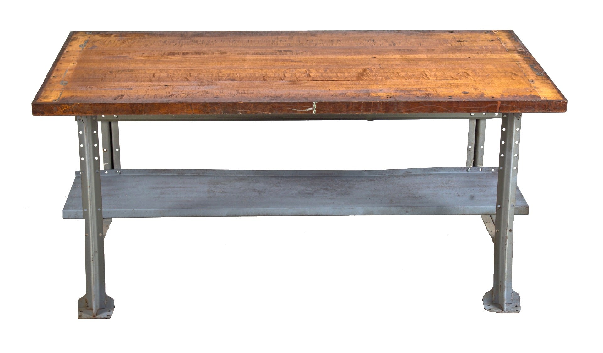 original vintage american industrial wrigley chewing gum factory machine shop workbench with butcher block top