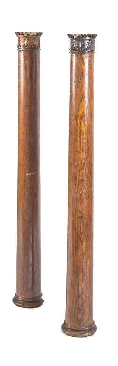 two matching original early 20th century salvaged chicago darkly varnished oak wood room divider lock stave joint columns