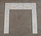 seldom found all original late 19th century antique american embossed white and blue glazed fireplace tile surround with gold accent