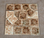 large lot of all original 19th century salvaged chicago "mosaic" pattern majolica glazed fireplace tiles with mottled finish