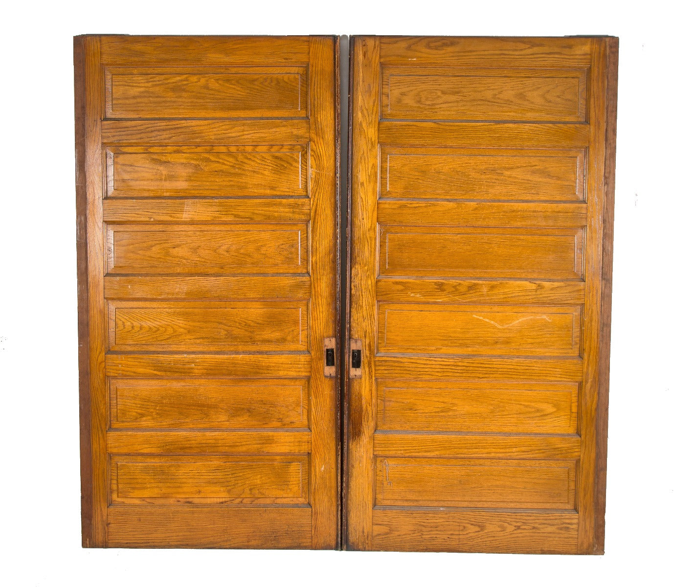 late matching set of 19th century oversized six-panel solid oak wood salvaged chicago pocket doors with original finish