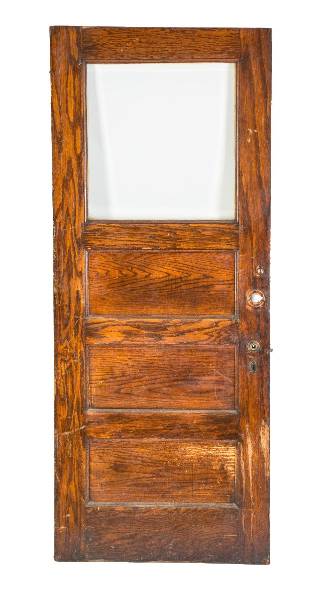 original early 20th century antique american salvaged chicago solid oak wood vestibule door with beveled edge plate glass window