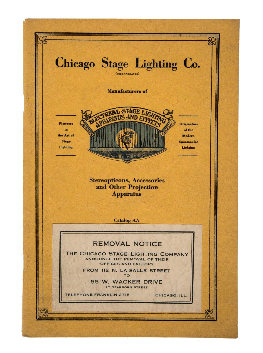 hard to find 1920s profusely illustrated softbound theatrical lighting equipment catalog for the chicago stage lighting company