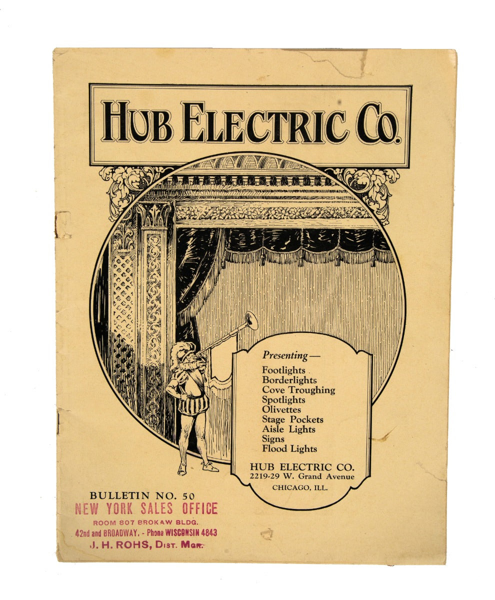 rare original and intact staple-bound early 20th century theater lighting catalog for hub electric company