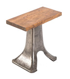 early 20th century antique american industrial low-lying refinished cast iron stationary side table with pine wood top