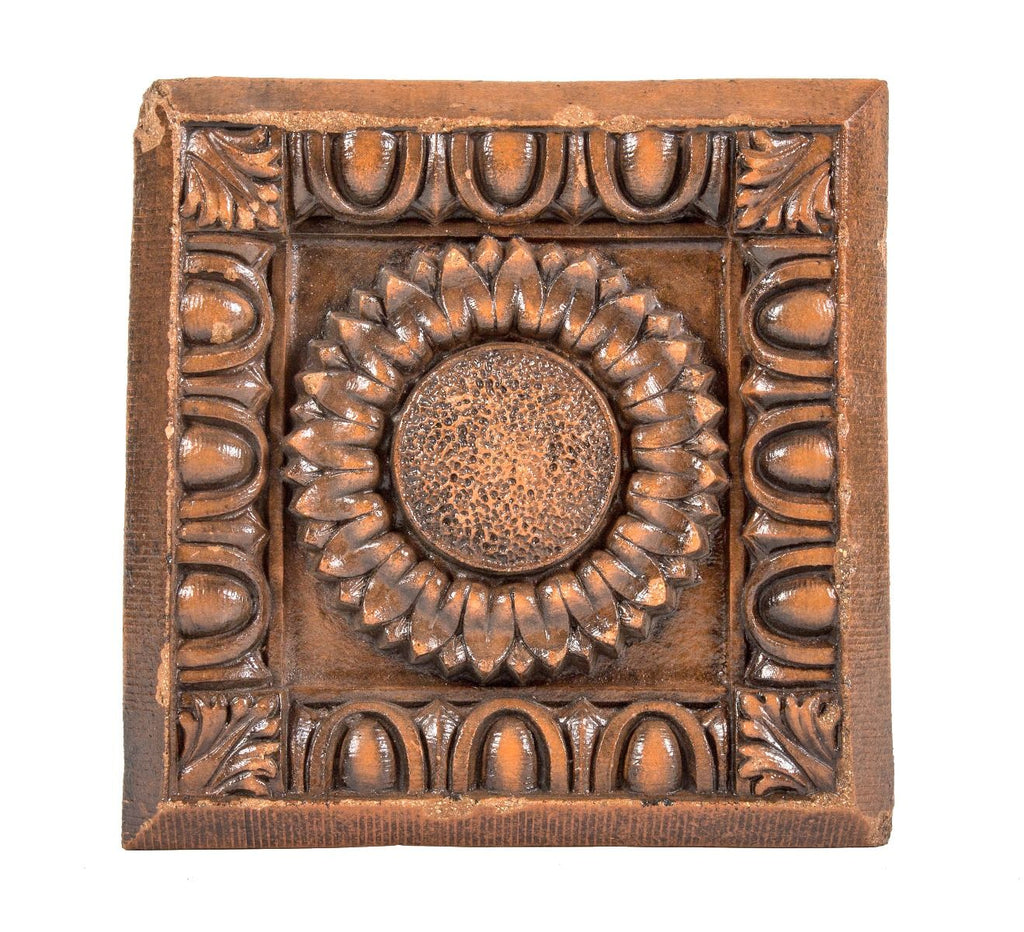 historically important 1899 exterior brand brewery administration building terra cotta panel with centrally located sunflower
