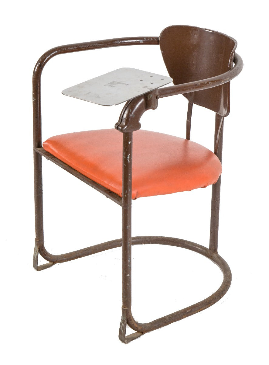 rare c. 1930's enameled brown machine age art deco style bent tubular steel prince castle shop chair