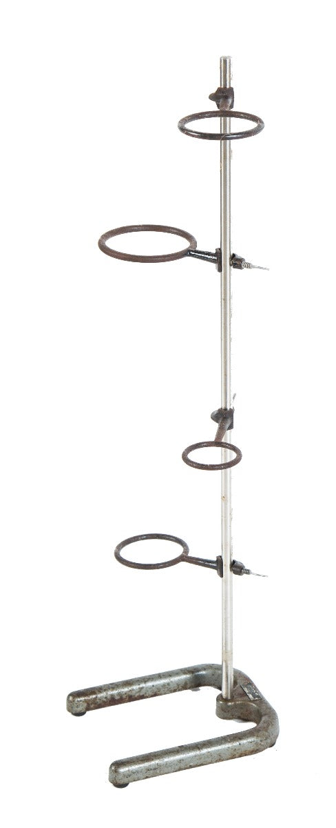 original antique american salvaged chicago laboratory university classroom retort stand with multiple ring clamps