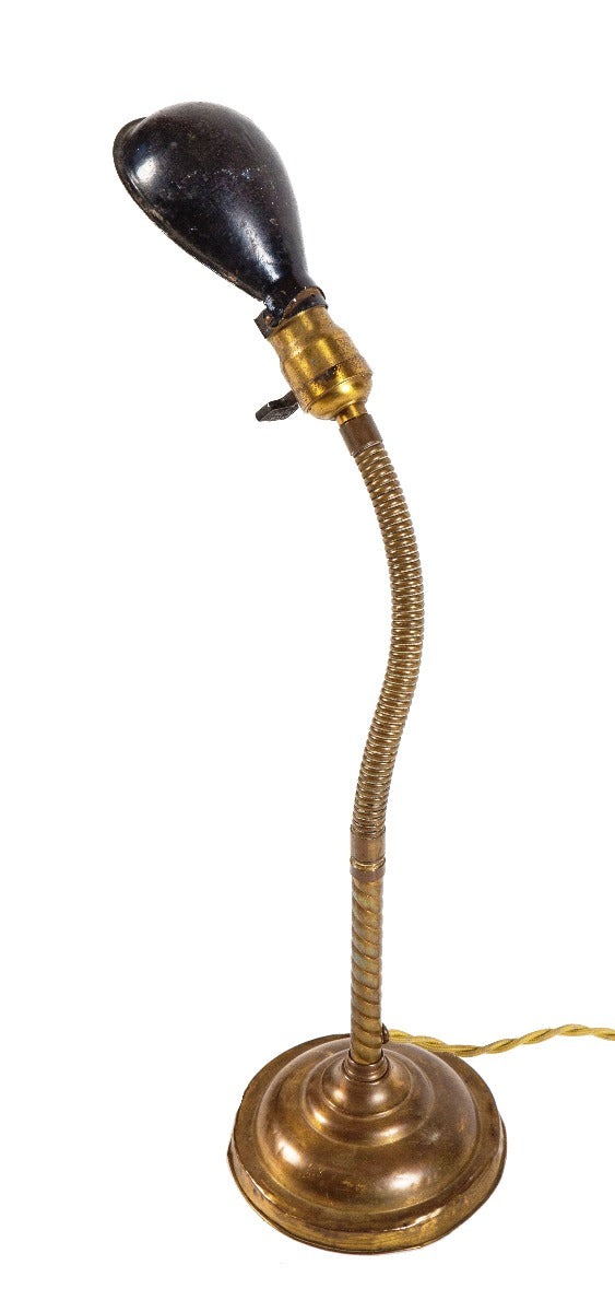 early 20th century rewired antique american adjustable faries gooseneck table lamp with pivoting reflector