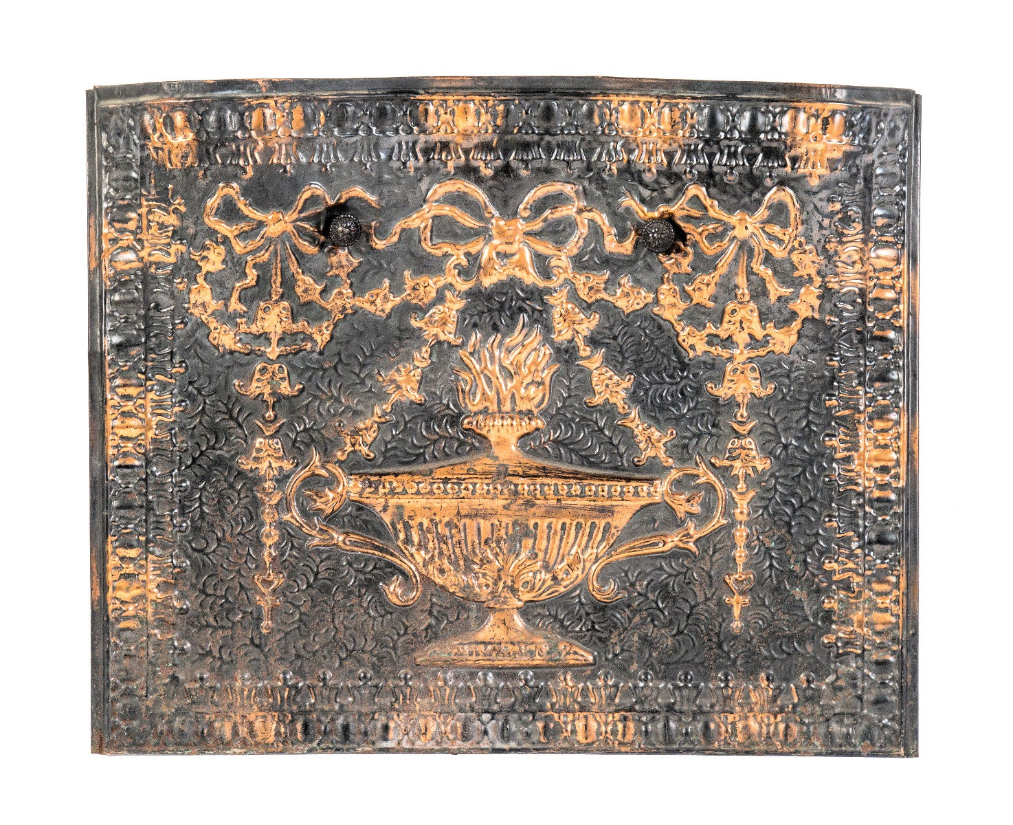hard to find all original 19th century oxidized copper and/or japanned pressed ornamental metal summer cover