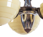 hard to find all original chrome-plated c. 1920's american art deco three-light theater ceiling fixture with "beehive" custard shades