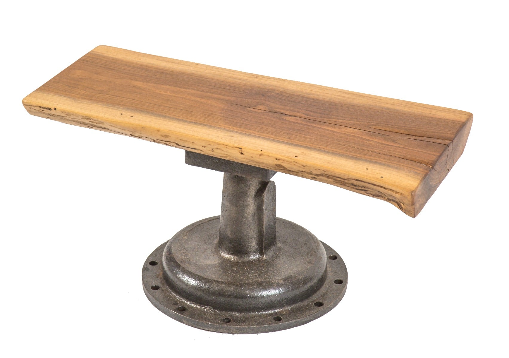 repurposed boylston steam company cast iron valve bonnet base with newly added old growth walnut wood