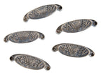 group of five matching original "oriental" pattern 19th century cast iron salvaged chicago eastlake style drawer pulls