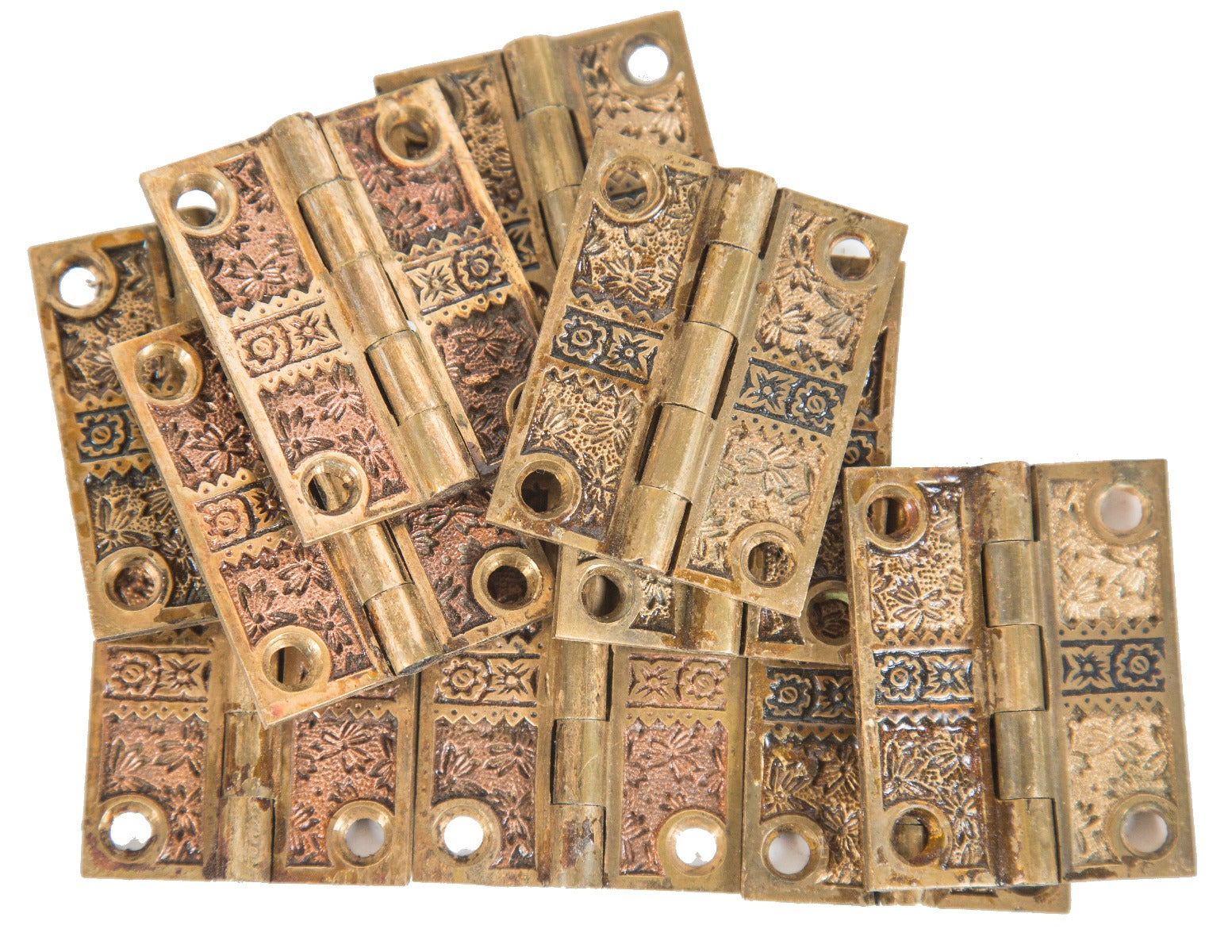 large lot of hard to find 1880's ornamental cast brass "ivy" pattern antique american eastlake style shutter hinges