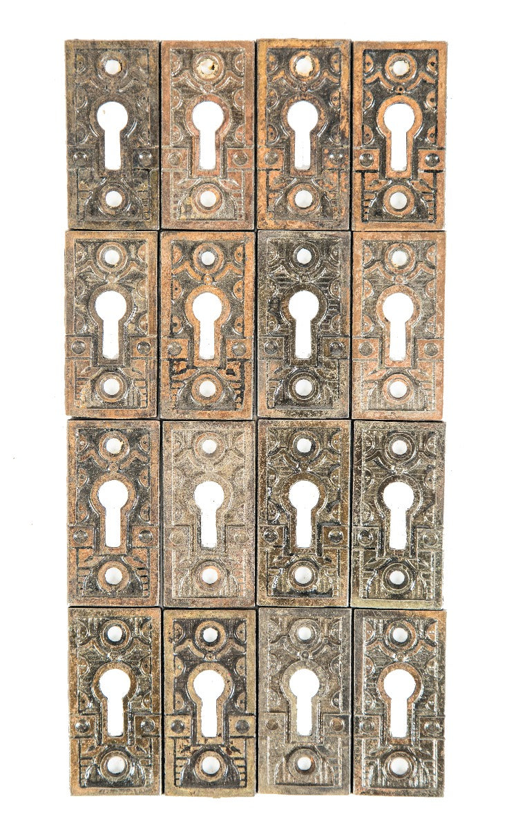 16 original and intact 19th century salvaged chicago interior residential cast iron passage door keyhole escutcheons