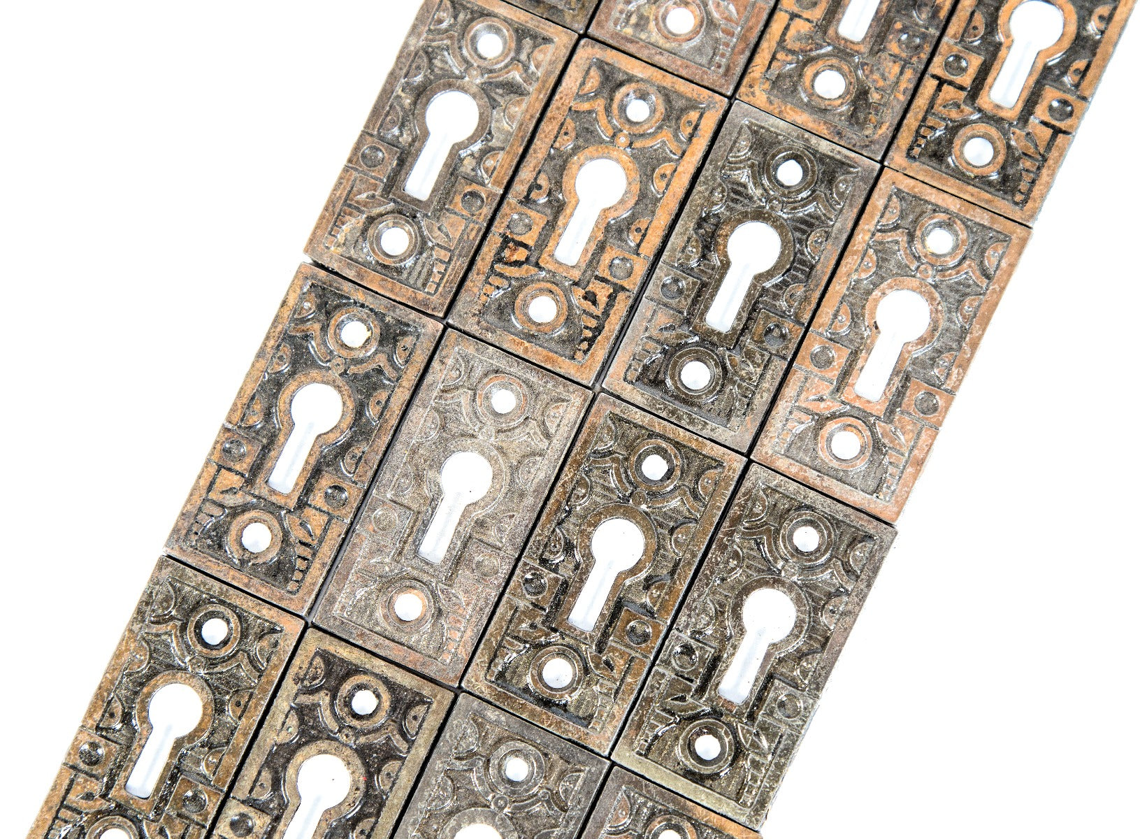 16 original and intact 19th century salvaged chicago interior residential cast iron passage door keyhole escutcheons