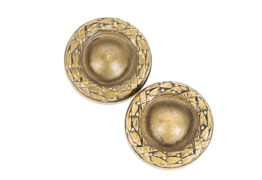 matching set of early 20th century ornamental cast brass chicago city hall building doorknobs with bayleaf border