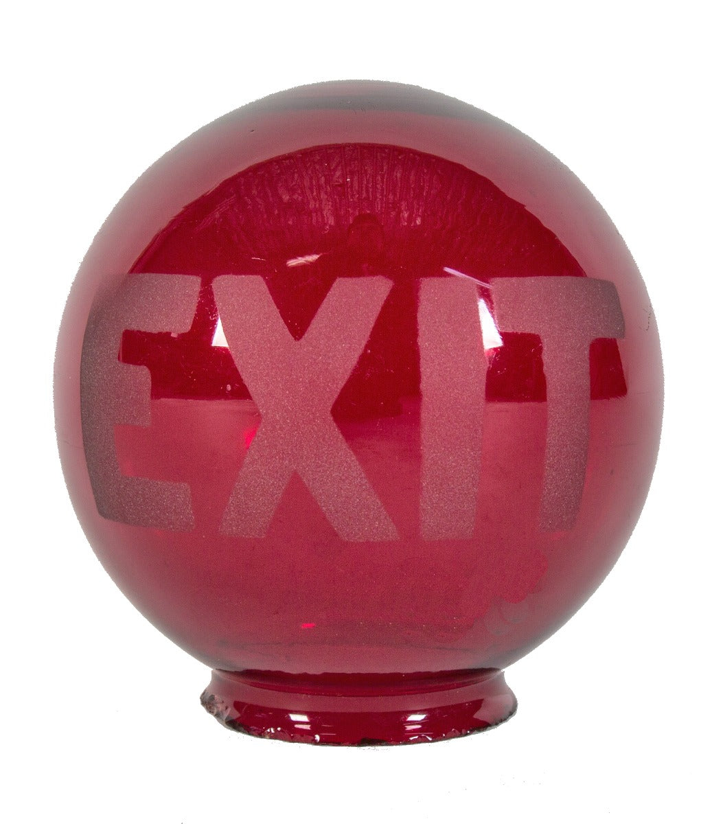 single all original and intact ruby red glass lightly etched antique american salvaged chicago exit light globe