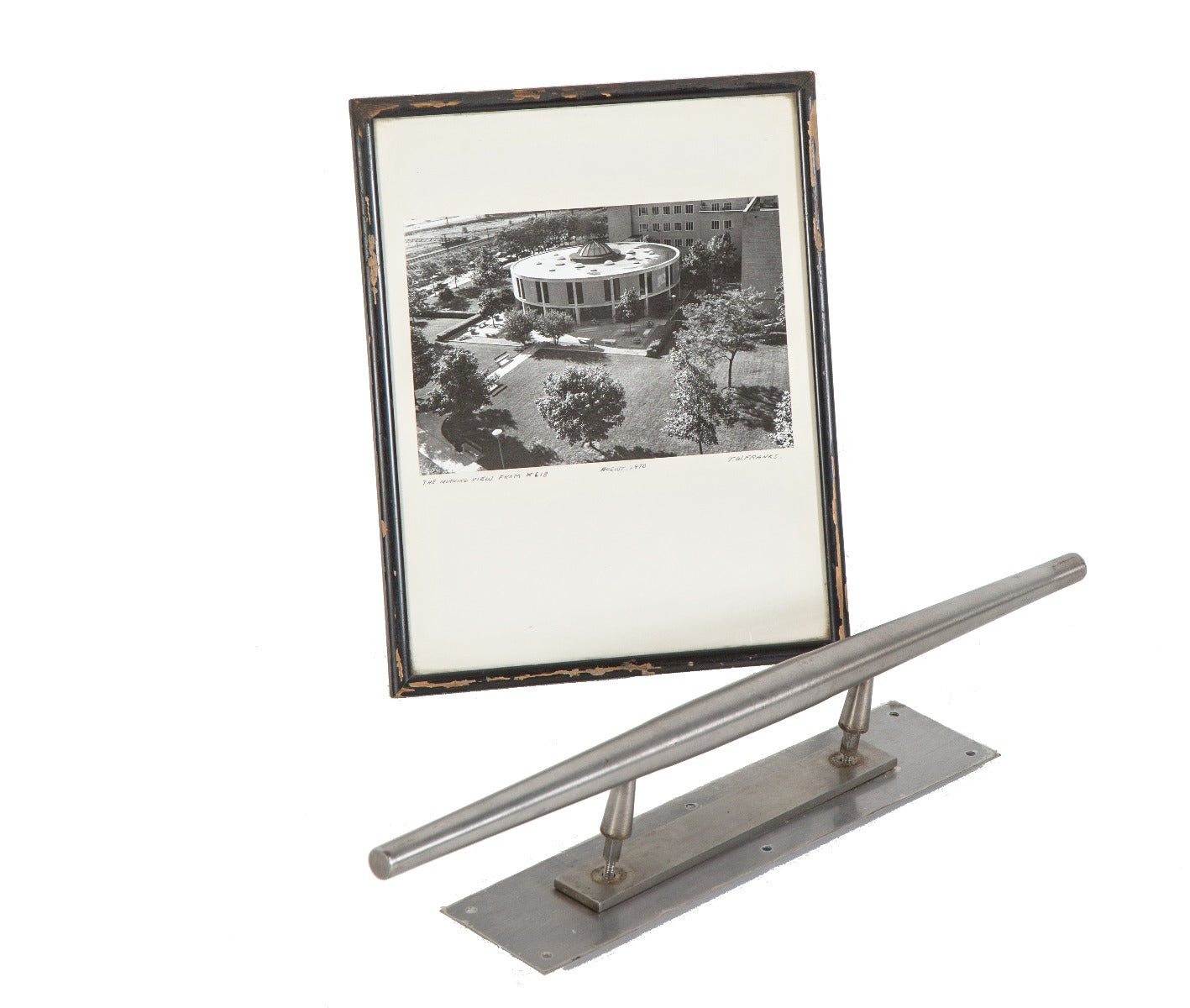 museum-quality mid-century modern oversized brushed steel entrance door handle from michael reese hospital wexler pavilion