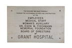 museum quality late 1950's reinforced cast aluminum wall-mount grant hospital interior lobby oversized dedication plaque with incised lettering