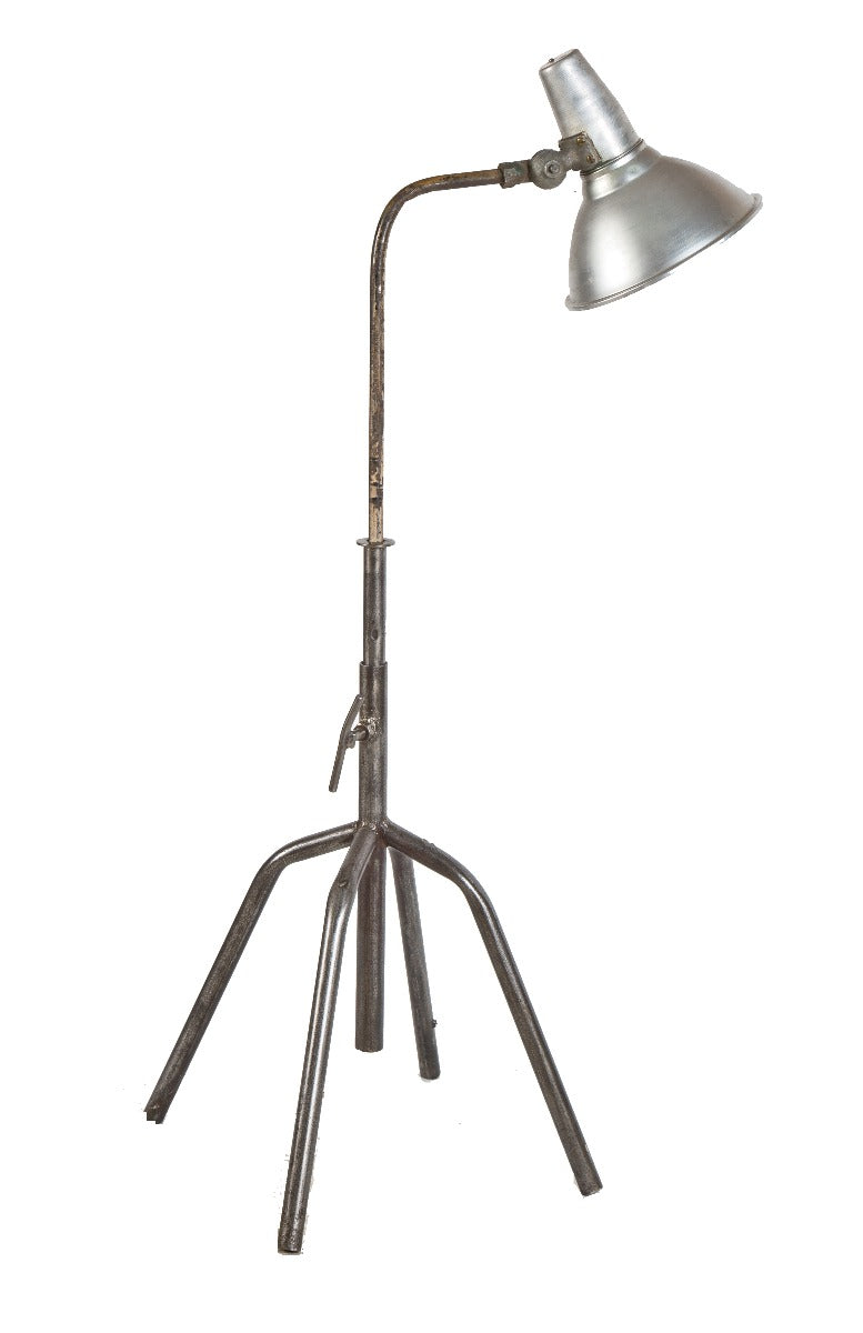american industrial custom-built factory machine light with an all-welded joint four-legged stand supporting an adjustable benjamin deep bowl reflector