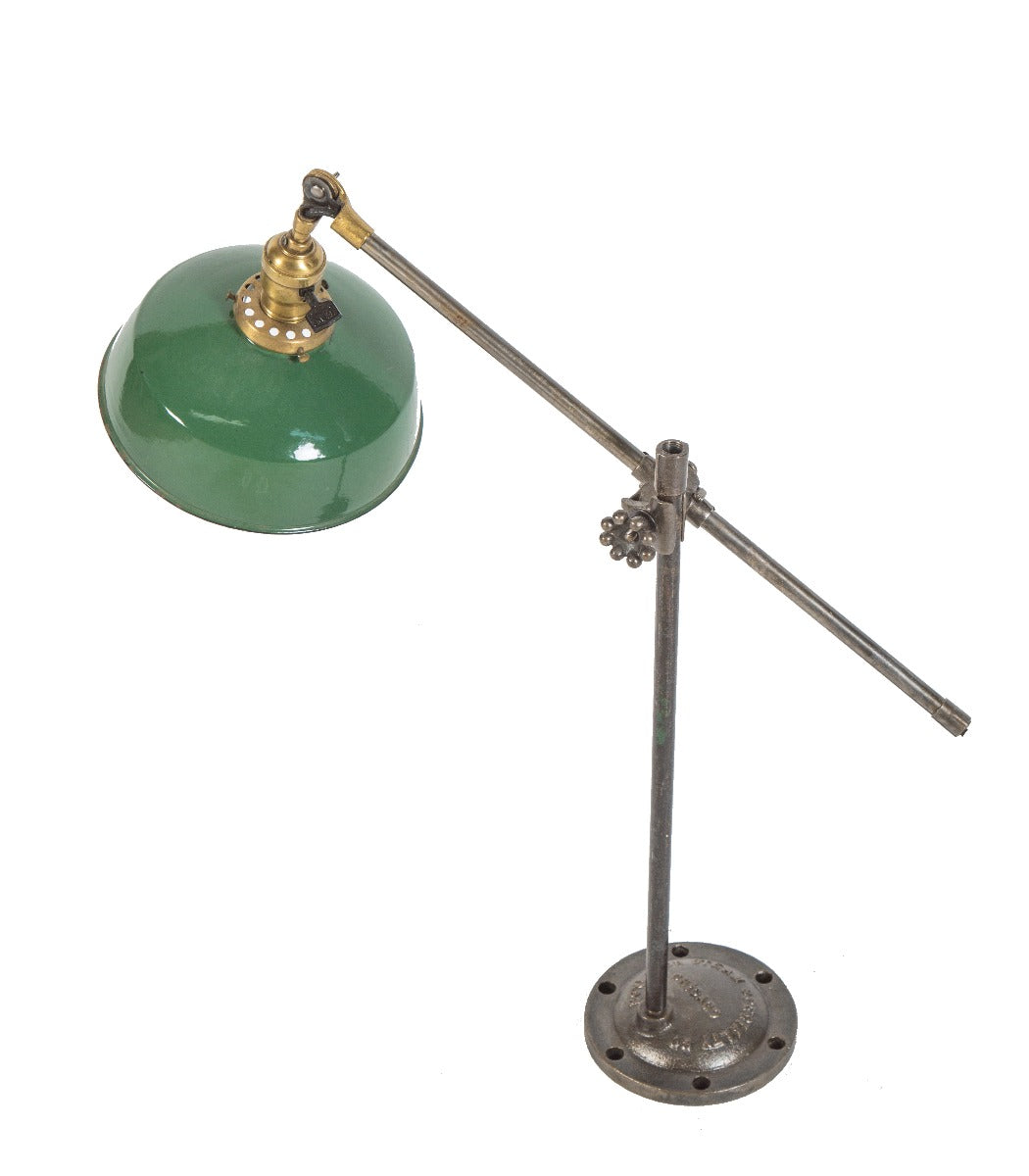 original single light fully adjustable o.c. white knuckle-joint industrial table lamp with hubbell green porcelain enameled shade or reflector