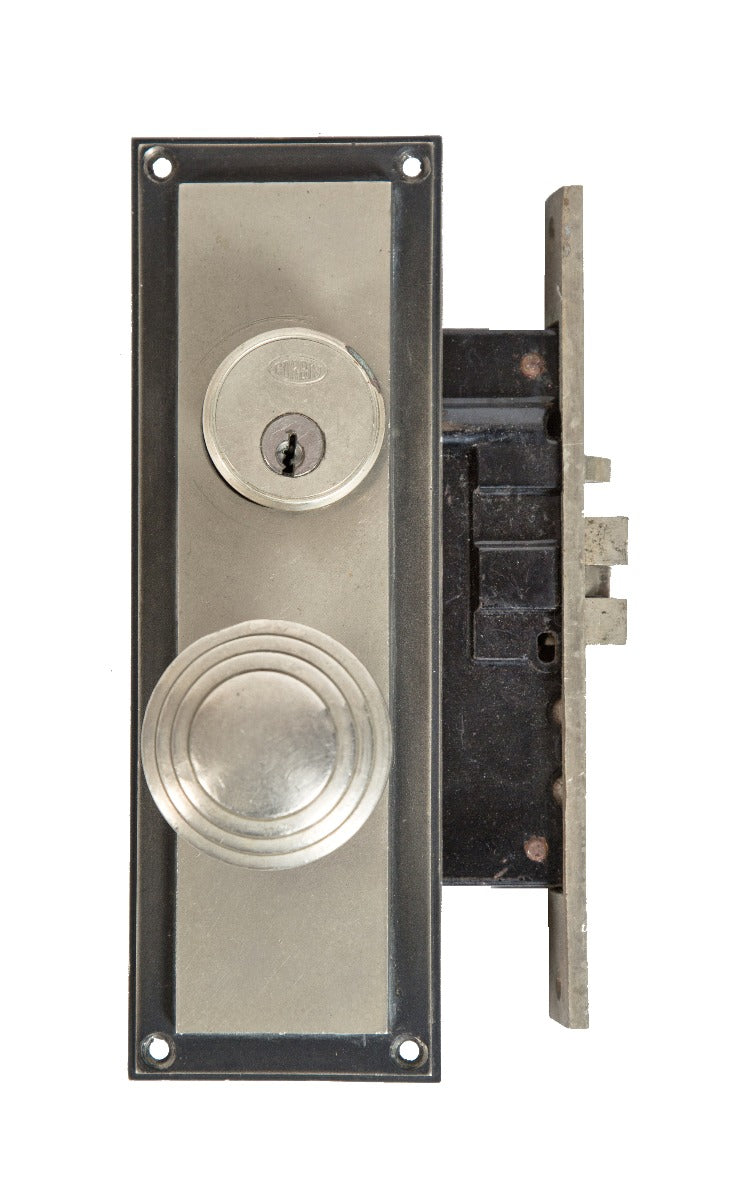 original and completely intact american art deco chicago board of trade interior office door hardware with nickel-plated finish