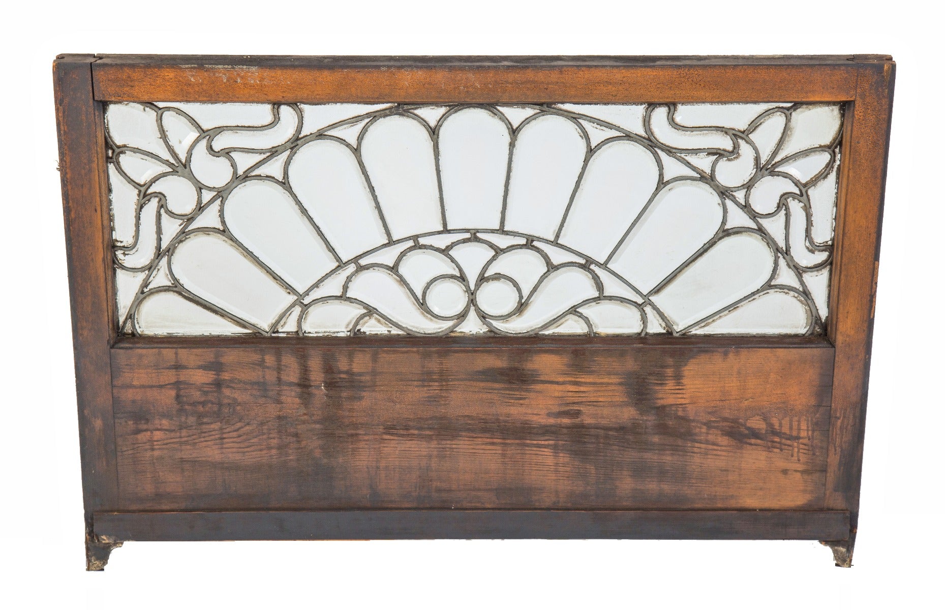 one of two matching antique american victorian era 19th century beveled edge leaded glass window with intact oak wood sash frames