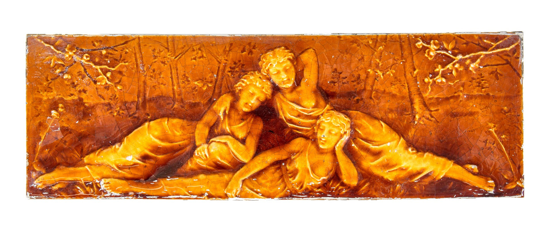 highly sought after 19th century antique american oversized richly colored majolica glazed residential fireplace tile