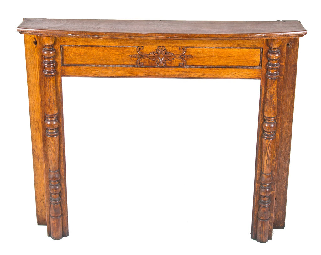 remarkably well-maintained 19th century solid quartered oak wood salvaged chicago fireplace mantel with turned columns