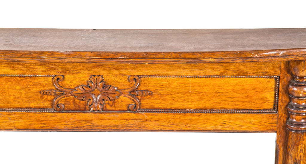 remarkably well-maintained 19th century solid quartered oak wood salvaged chicago fireplace mantel with turned columns