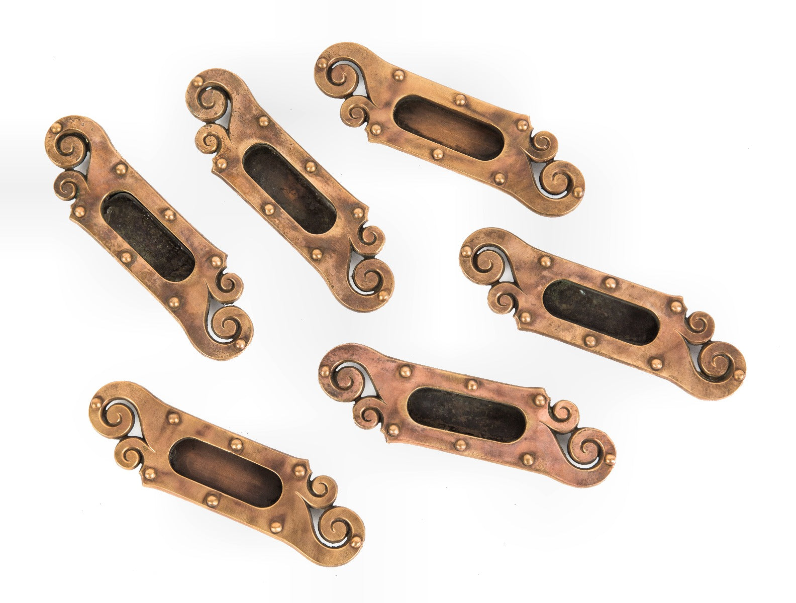 group of original salvaged chicago ornamental cast bronze metal "americus" pattern residential window sash pulls