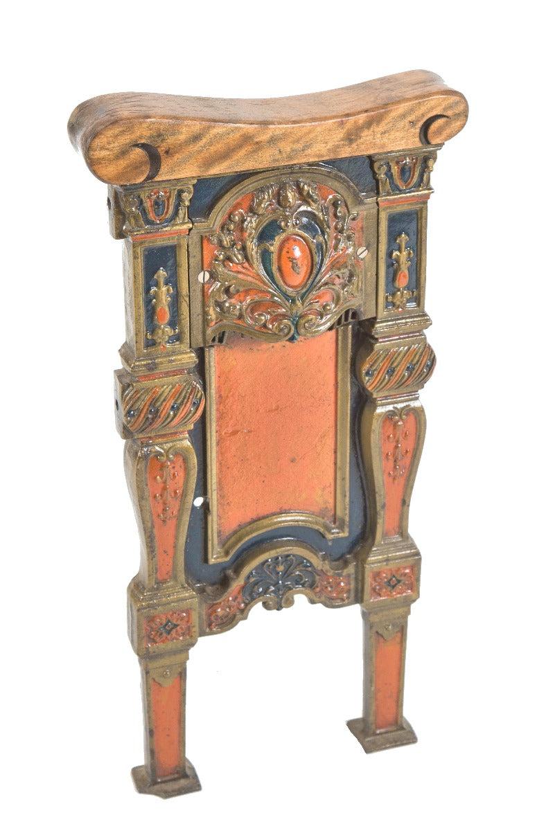 all original ornamental cast iron salvaged chicago rapp & rapp uptown theater seat end with intact polychrome finish
