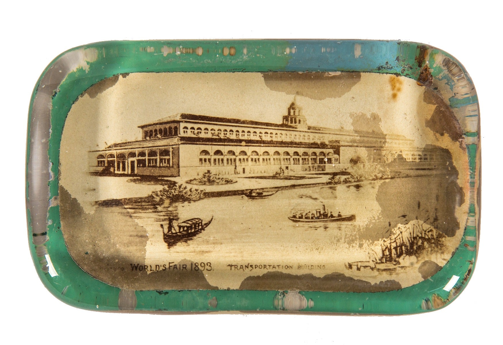 rare and all original adler and sullivan 1893 world's fair transportation building glass paperweight souvenir