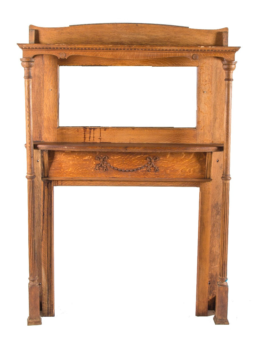 19th century finely made salvaged chicago antique american oak wood fireplace with original beveled edge mirror