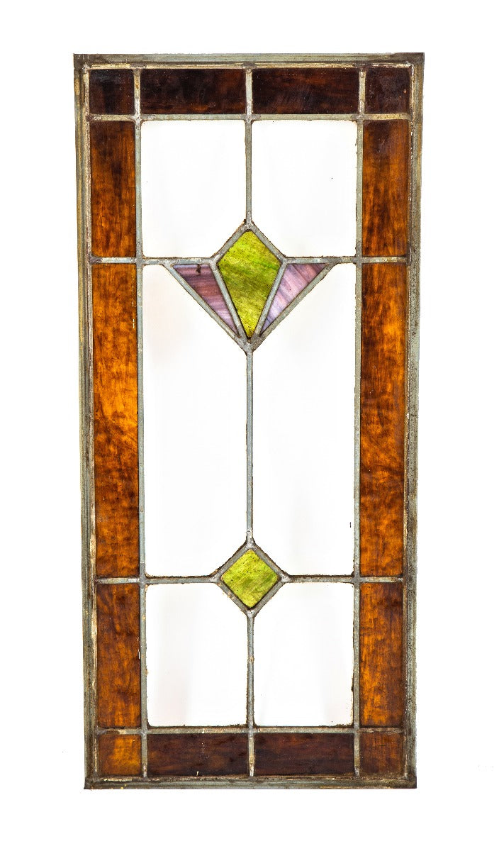 single all original prairie style salvaged chicago interior residential art glass window with abstract floral motifs