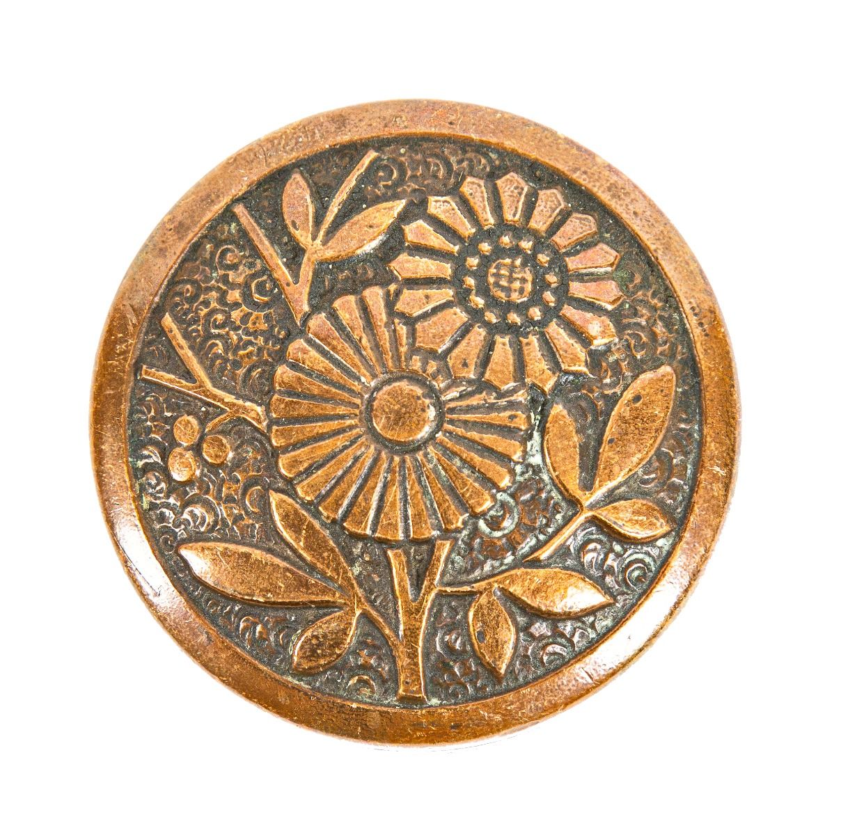 rare 19th century entrance size ornamental cast bronze "daisy" pattern anglo-japanese pattern doorknob