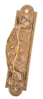 seldom found original 1870's antique american ornamental cast bronze figural exterior store door handle