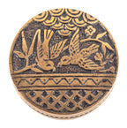 faithfully reproduced heavy ornamental cast brass "blue birds" anglo-japanese figural doorknob with beaded rim
