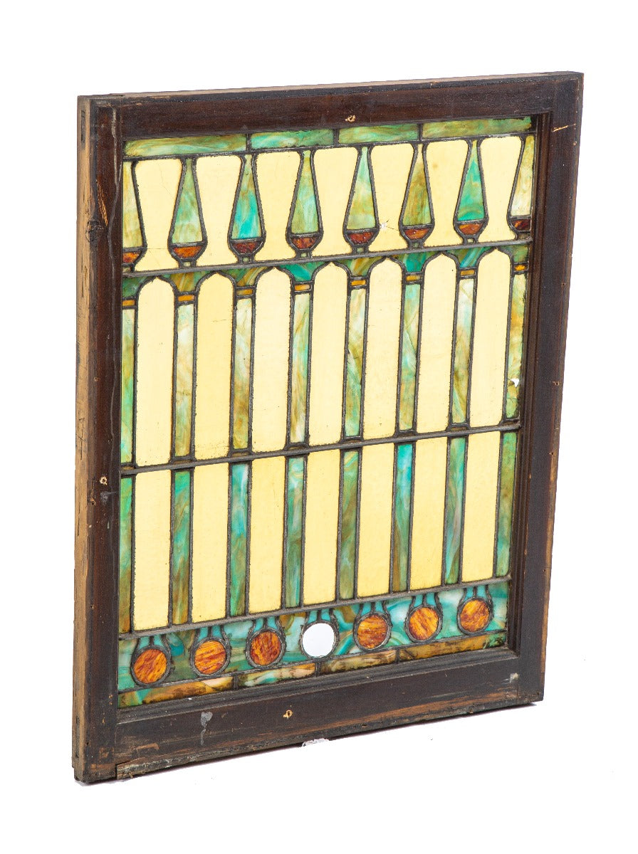 impressive largely intact antique american salvaged chicago interior residential stained glass window with original wood sash frame