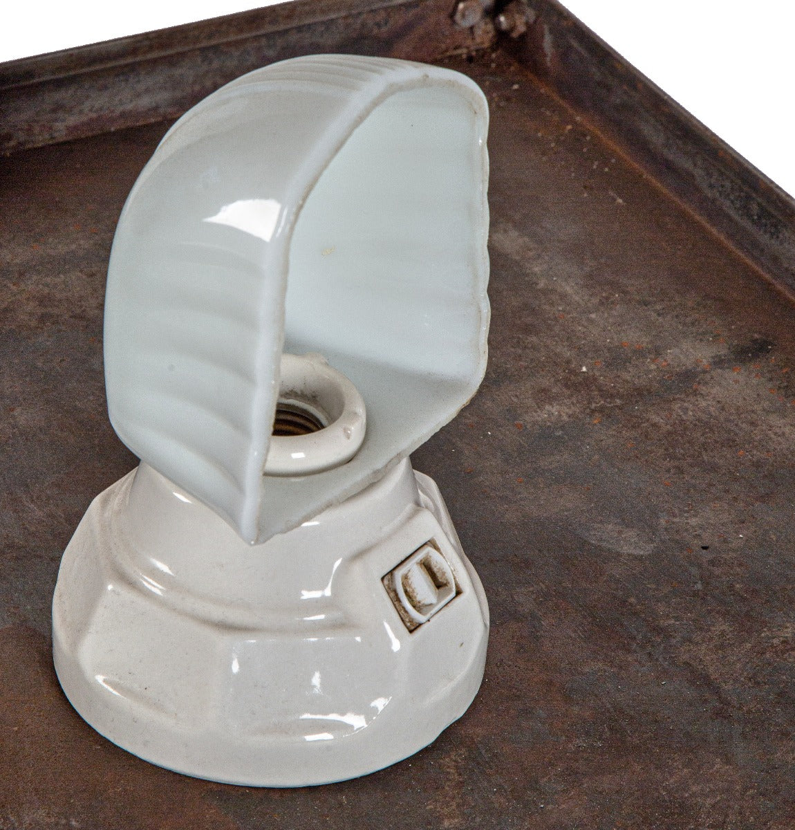 all original and highly desirable american art deco streamlined style hospital lavatory wall sconce with uniquely-designed shade
