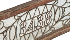 original and intact 19th century salvaged chicago beveled edge leaded glass transom address window with oak wood frame