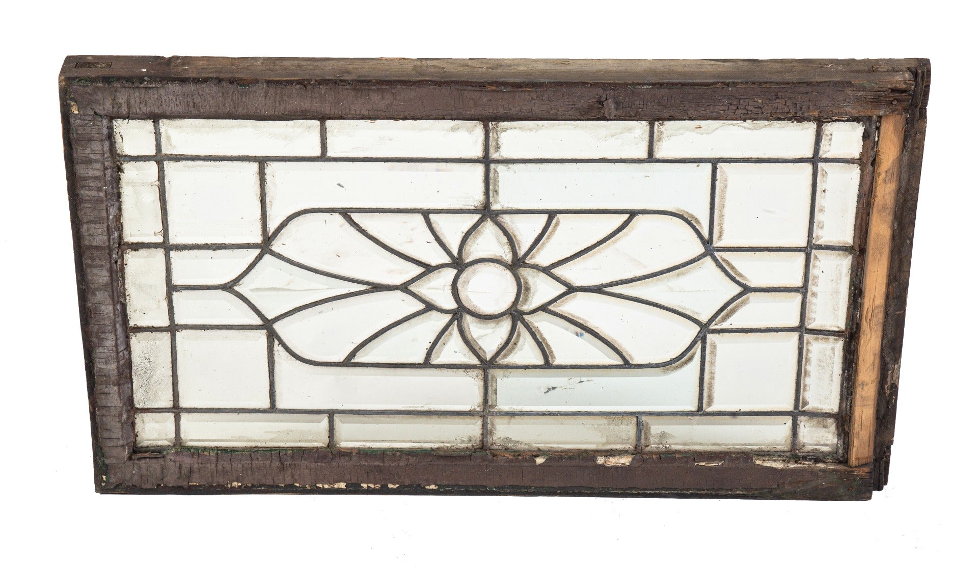 original all-beveled edge leaded glass interior residential salvaged chicago window with intact wood sash frame